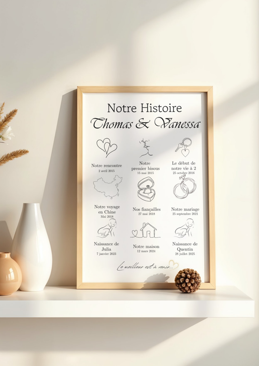 Affiche personnalisée "Notre histoire minimaliste"