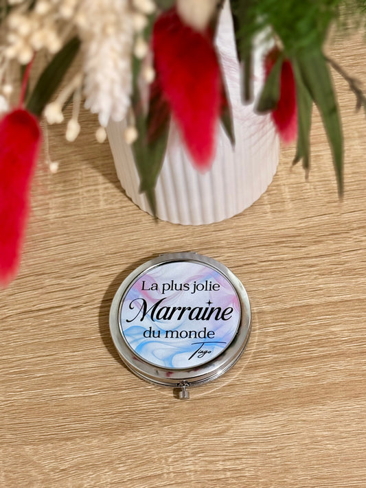 Miroir de poche "La plus jolie marraine du monde"